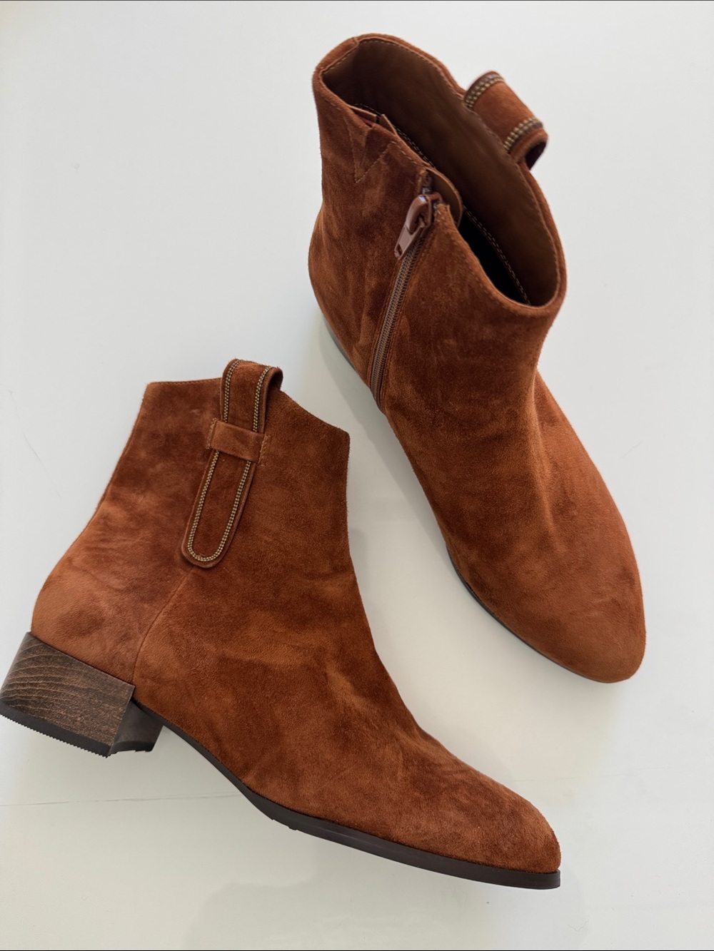 Vaneli Rust Suede Ankle Booties with Side Zip